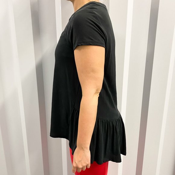 Nordstrom S Hi/Lo Ruffle Back Hem Tee Short Sleeve Shirt Black - Picture 6 of 9